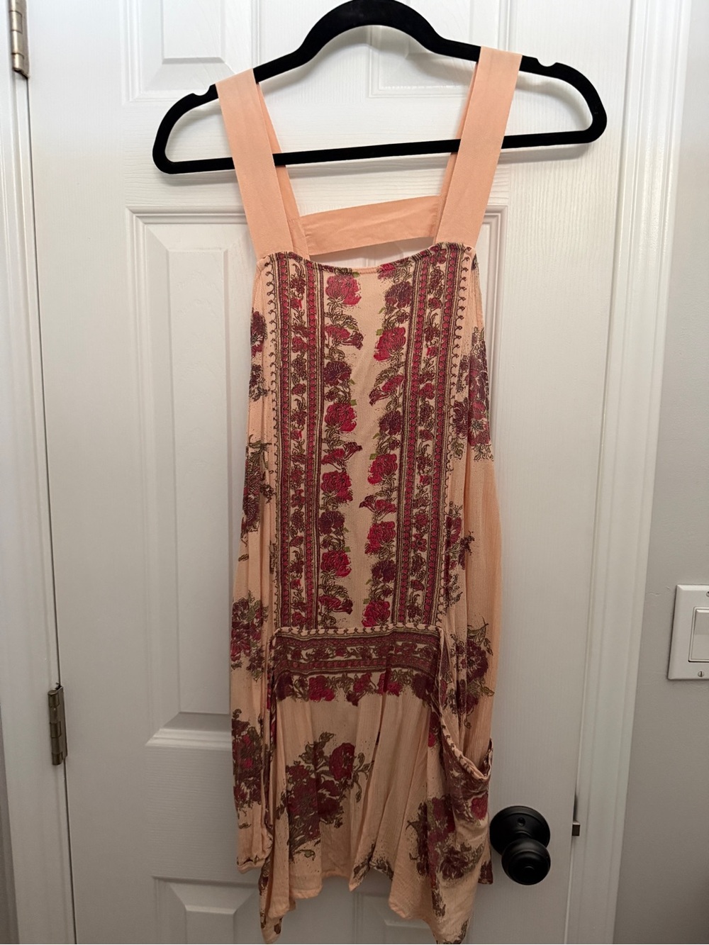 Free People Peach Floral Print Mini Dress with Wide Straps